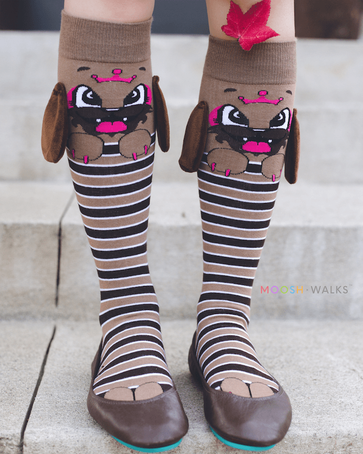 ROXY Happy Puppy Socks 3D With Ears Grip Bottoms MooshWalks
